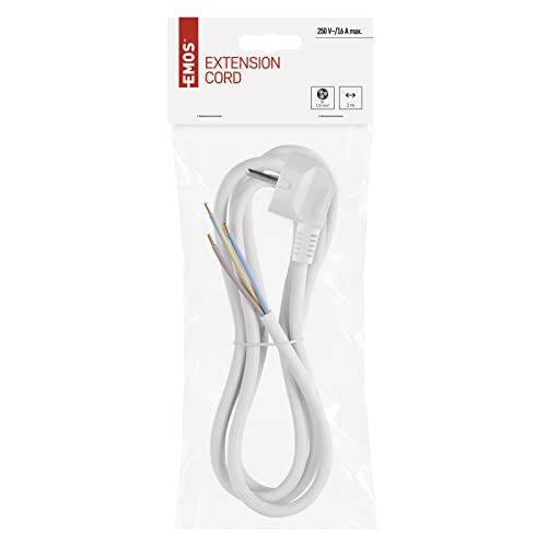 EMOS Bügeleisen-Anschlussleitung 2 m/Zuleitungskabel/Anschlusskabel/Bügeleisenkabel weiß / 3X 1,5 mm / H05VV-F 3G