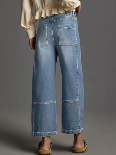 Cicy Bell Womens Baggy Cropped Jeans Elastic High Waisted Wide Leg Trendy Stretchy Seam Barrel Capri Denim Pants3