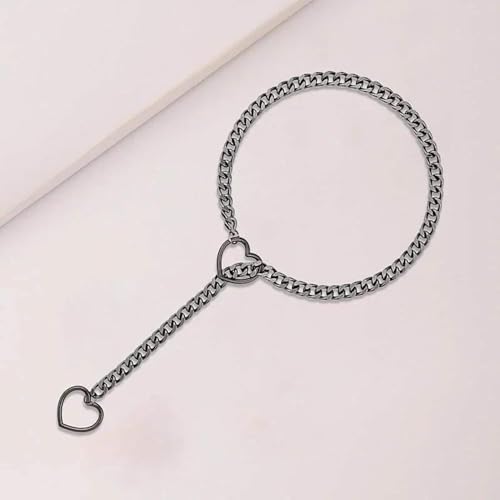 Heart O Ring Slip Chain Necklace for Women,Punk Gothic Stainless Steel Love Cuban Long Chain for Women2