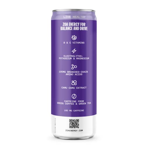 Zoa Zero Sugar Energy Drinks - Healthy Energy Formula With Vitamins, Electrolytes, Antioxidants, 160Mg Of Natural Caffeine - Frosted Grape, 12 Ounce (Pack Of 12) #TOP2