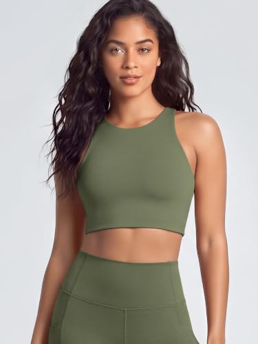 Image of ODODOS Racerback Tank Bra for Women High Neck Non Padded Medium Support Sports Bra Workout Yoga Crop Tops