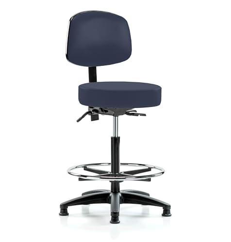 Image of Perch Stationary Height Adjustable Doctor's Stool with Back and Foot Ring | High Bench Height 25-35 inch | Imperial Blue Vinyl