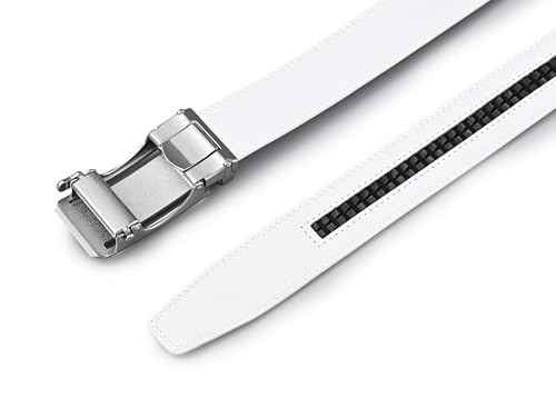 KUULIMEE White Belt Men, Ratchet Dress Casual Belt with Adjustable Automatic Buckle Trim to Fit-WHITE-WHITE-55-110 - Image 5