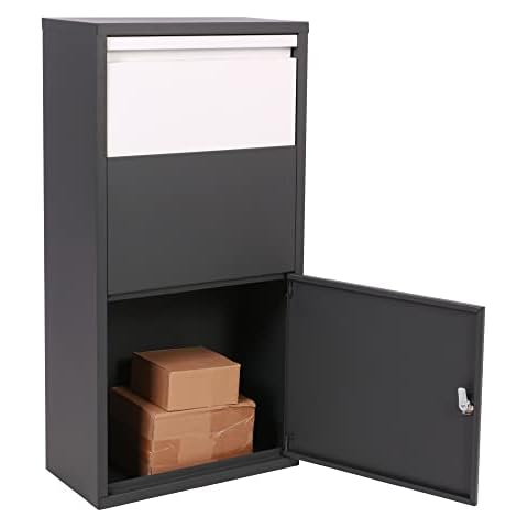 DWD® Parcel Drop Box Large Stylish Grey with White Hatch Door Outdoor Weatherproof Secure Mail Premium Parcel Lockable Postbox H 82 x L 44 x W22 cm Save your time waiting in, Never miss parcels again Cover