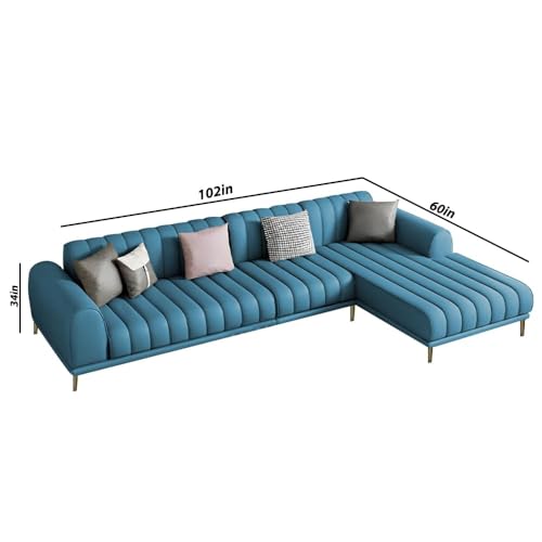 Image of Casaliving Herrick RHS 6 Seater L Shape Sofa Set with 2 Puffy for Living Room (Turquise Colour) Premium Velvet Fabric Sofa Set