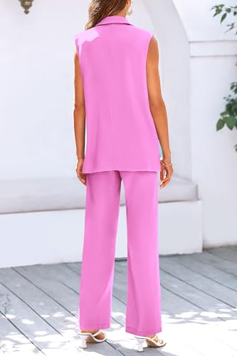 Image of PRETTYGARDEN Women's 2 Piece Outfits Sleeveless Suit Vest and Wide Leg Pants Business Casual Blazer Sets