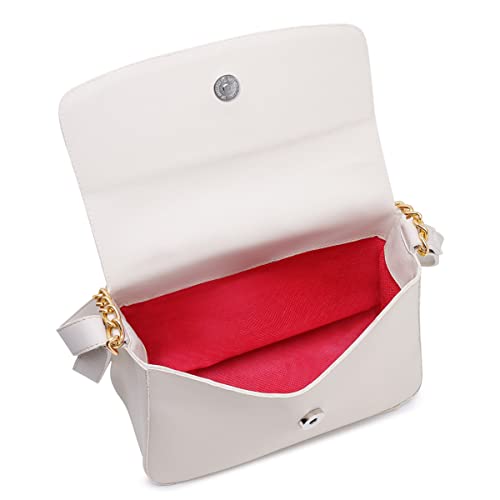 Bolsa Feminina Pequena Com Alça de Mão em Corrente e Transversal Ajustável (Branco)