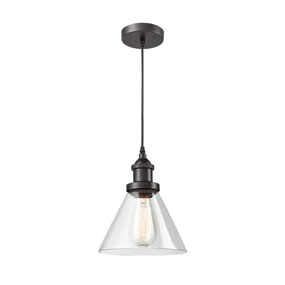 Lámpara colgante de vidrio industrial con cúpula transparente y acabado negro