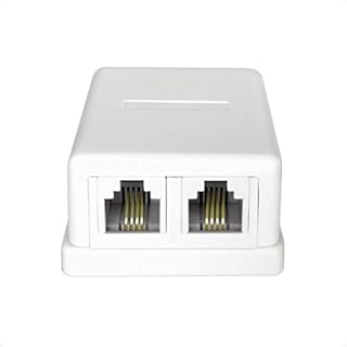 NECABLES Phone Jack Surface Mount Dual Port Telephone Jack Box 4 Screw Terminals to 2 RJ11 6P4C Female White