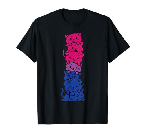 Cat Stack Bisexual Pride, niedliches Geschenk für LGBT-Tierliebhaber mit zwei Flaggen T-Shirt