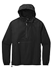 SPORT-TEK Unisex Packable Anorak | Hooded Lightweight Rain Jacket for Men & Women, Windbreaker Jacket with Front Pouch