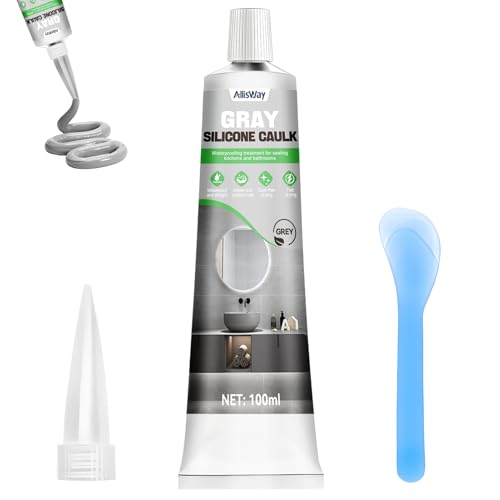 Allisway Silicone Gris, Joint Salle de Bain, Joint Silicone, 100 ml