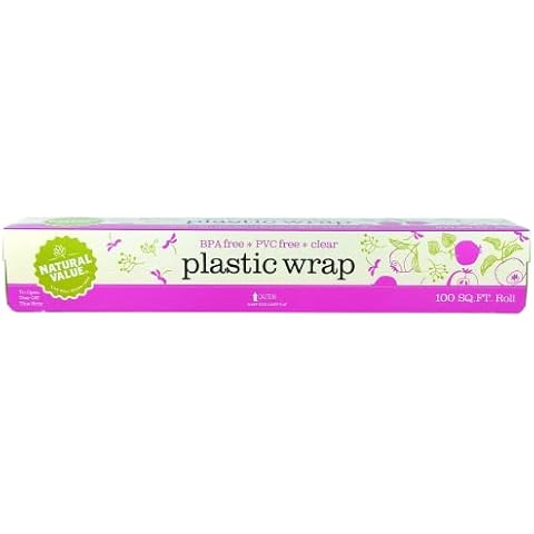 Natural Value Plastic Wrap 4pk, Clear, 100ft, Easy Start Roll, low density polethylene, BPA Free, PVC Free, No PFAs, Tight Cling, Push Tab, Microwave Safe, No plasticizers Cover