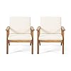 Christopher Knight Home Carlos Outdoor Acacia Wood Club Chairs with Cushions Set of 2 Brown Patina Finish Cream