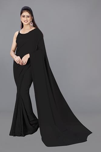 Image of ANAND SAREES Women's Solid Plain Bollywood Georgette Saree with Matching Blouse Piece | Stylish, Comfortable & Fancy Saree for Parties, Weddings, Casual Outings, Festivals