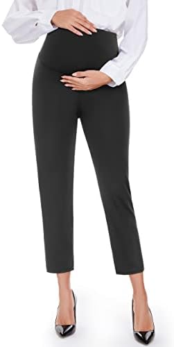 Hi Clasmix 7/8 Maternity Work Pants Comfy Loose Stretch Over-Bump-Casual Workout Pregnancy Capri Yoga Pants(Black,X-Large)