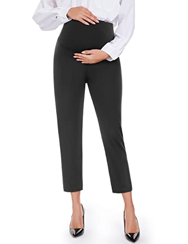 Hi Clasmix 7/8 Maternity Work Pants Comfy Loose Stretch Over-Bump-Casual Workout Pregnancy Capri Yoga Pants(Black,X-Large) #TOP12
