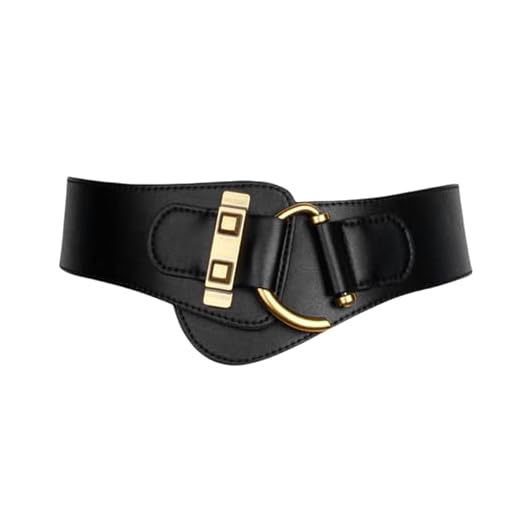AIBEARTY Cinto feminino de couro legítimo elástico largo vintage elástico espartilho cinto cintura para vestidos casacos, Preto, Tamanho Único