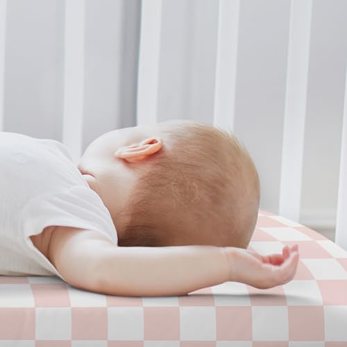 Image of Sweet Jojo Designs 2-Piece Baby Bassinet Sheets Set (Pink Gingham Checkered Plaid) for Girls, Infant Newborn Nursery, Oval, Rectangle & Hourglass Mattress (Solid Blush & Vintage, Classic Checkerboard)