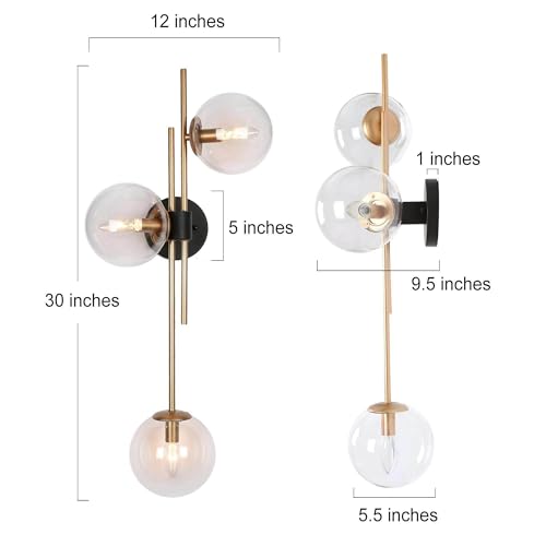 Image of KSANA Bathroom Light Fixtures Over Mirror, Black Gold Vanity Lights for Bathroom with Clear Glass Shade, 3-Light Modern Indoor Sconces Wall Lighting for Bedroom, Hallway, Stairway