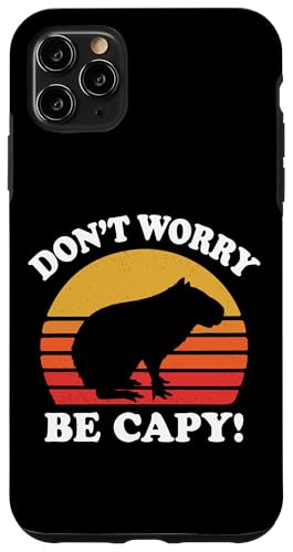 Mens Womens Retro Vintage Sunset Don't Worry Be Capy Lover �X�}�z�P�[�X iPhone 11 Pro Max �p