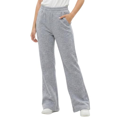 Image of WELAKEN Girls Sweatpants for Casual & Athletic - Kids Flared Pants Bell-Bottom Trousers with Pockets