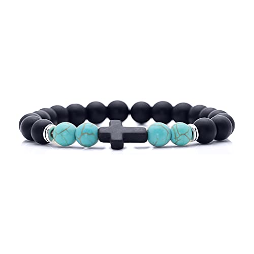 Image of Xusamss Fashion 8MM Matte Agate Beads Bracelet Cross Elastic Bracelet,7 1 /2 Wrist
