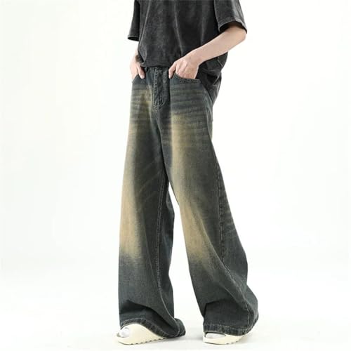 Men's Denim Pants Korean Vintage High Street Straight Casual Loose Wide Leg Denim Pants2