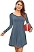 DEARCASE Women's Loose V-Neck Long Sleeve Stretch Solid A-Line Tunic Dresses Haze Blue Medium