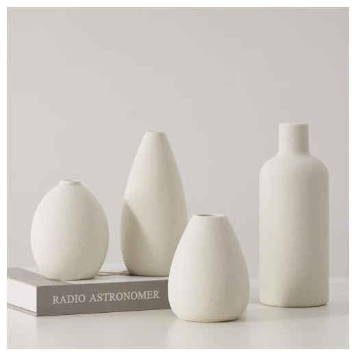 CEMABT Jarrón de cerámica blanco Set 4 jarrones pequeños para flores, jarrones de flores únicos para piezas centrales, jarrones modernos decorativos para decoración del hogar entrada de mesa (blanco)