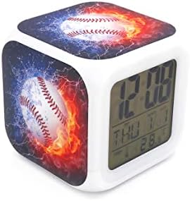 BoWay New Baseball Fire Desk & Shelf Clock Digital Alarm Clock with Led Lights Blue Table Clock for Kids Teenagers Adults Home/Office Decor 3 inches
