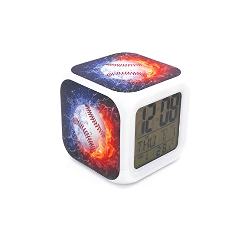 Boway New Baseball Fire Desk & Shelf Clock Digital Alarm Clock With Led Lights Blue Table Clock For Kids Teenagers Adults Home/Office Decor 3 Inches #TOP1