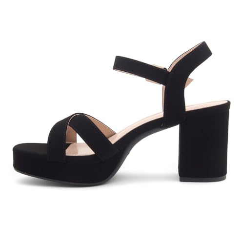 Image of Shoe Land Platform Heels for Women - 3 Inch Chunky Block Heeled Sandals, Square Open Toe, Ankle Strap Dressy Strappy High Heels for Wedding, Party & Evening Events
