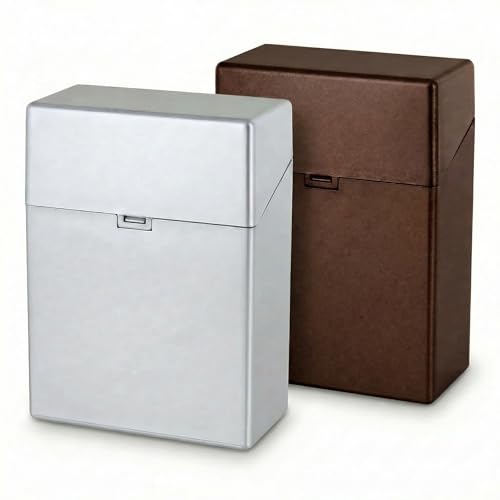Boîte à cigarettes XXL LK Trend & Style - En plastique - Argent et cappuccino foncé - Bouton pression - Stable - 2 boîtes pour 30 cigarettes chacune
