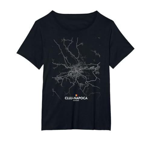 Cluj-napoca Romania City Travel Souvenir Street Flag Map T-Shirt, Women's Plus, Black, 1X