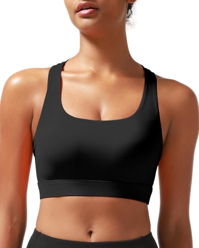 RUNNING GIRL High Impact Sports Bras for Women - Scoop Neck Strappy Sports Bra High Support Moulded Cup Workout Bra