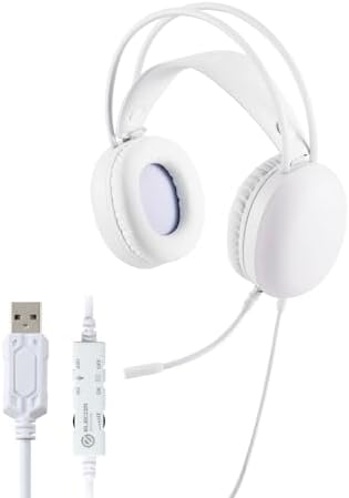 Elecom HS-G09SUWH Gaming Headset, Wired USB-A LED Light, Supports PS5/PS4 Switch, Lightweight, Noise Reduction, Volume Controller, White