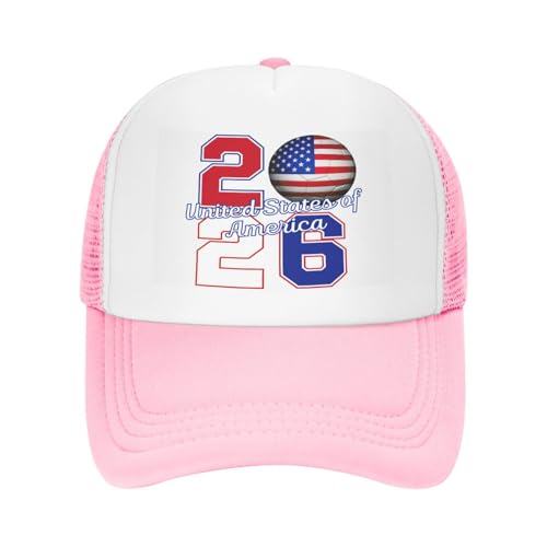 Owbnaa Cup26 Hats USA 2026 Host Country American Flag Soccer Football Supporters Mesh Cap Pink