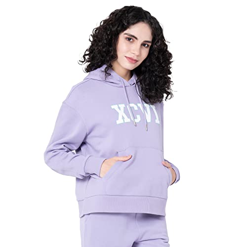 Image of Mode By Red Tape Women's Light Purple Typography Hoodie