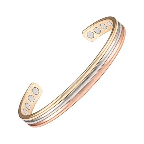 EnerMagiX Tri Tone Magnetic Copper Bracelets for Women or Men, Copper Bangles with 8 Magnets, 6.5'', Adjustable Size, Women's Day Gift for Mom, Wife Cover