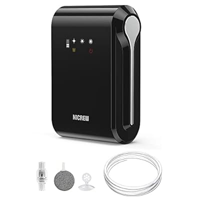 NICREW Touch Controller Aquarium Air Pump, Adjustable and Portable for Fish Tank, Ultra Silent and Energy Saving Aerator Battery-Operated, Accessories Included, 1.7W