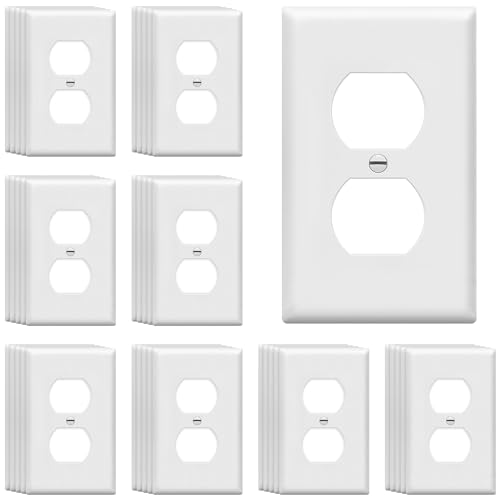 Image of ENERLITES Duplex Receptacle Outlet Wall Plate, Gloss Finish, Size 1-Gang 4.50 inch x 2.76 inch, Unbreakable Polycarbonate Thermoplastic, UL Listed, 8821-W-40PCS, White (40 Pack)