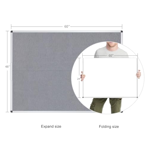 VIZ-PRO Large Fabric Bulletin Board/Foldable Notice Board Felt Gray, 60 X 48 Inches, Silver Aluminium Frame by VIZ-PRO - Image 2