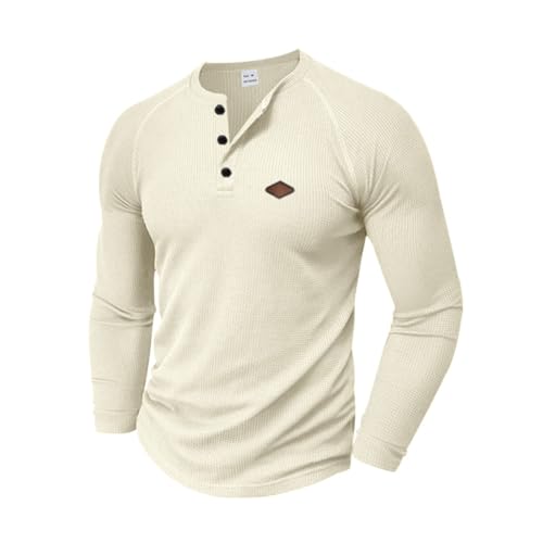 Mens Waffle Henley T Shirt Casual Slim Fit Long Sleeve V Neck Button Shirts Stretch Lightweight Athletic Tees Tops