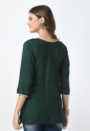 Image of LIBOZA Short Kurti for Women - Lakhnowi Chikankari Embroidered Ladies Kurta, Stylish Girls Top, Ethnic Half Kurtas, Tunic Design Woman Kurtis