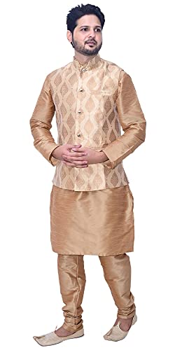 Image of Men's Silk Kurta Pajama Jacket /Waistcoat /Blazer Set