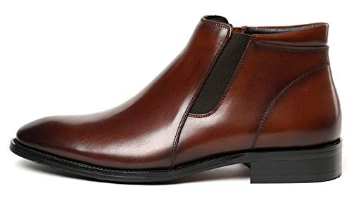 Santimon Mens Ziper Casual Dress Boots Leather Formal Men Chelsea Boot Slip On Shoes Black Tan3