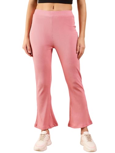 Modeve Pink Bell Bottom Casual Trackpant for Women_Medium
