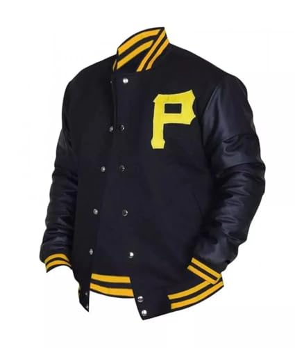Pittsburgh Majestic Pirates Wool With Leather Sleeves Sports Letterman Varsity Jacket3