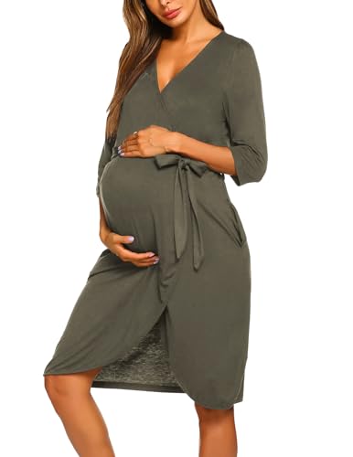 Image of Ekouaer Maternity Robe Nursing Robes for Hospital Labor Delivery V Neck Pregnancy Bathrobe Womens Postpartum Nightgown
